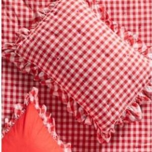 Red Gingham Ruffled Pillow Set